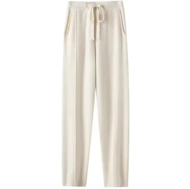 "Luxury Cashmere Jogging Pants for Women: High Waisted with Drawstring - Fall &amp; Winter 2024"