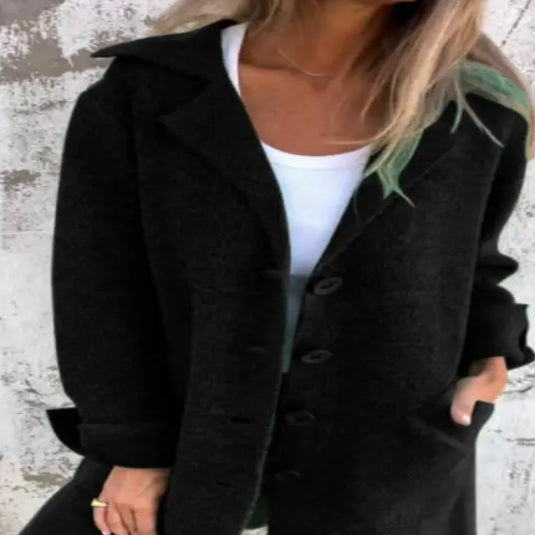 "Vintage Elegante Lange Cardigan Jas 'Yvonne': Herfst & Winter Single-Breasted met Lapel Kraag"