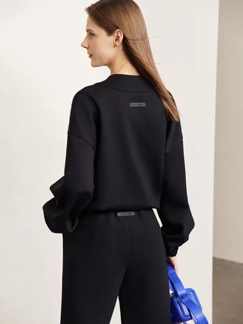 Minimalistische Mode: Elegante Vrouwen 2-delige Set - Losse Sweatshirt & Rechte Pijpen Broek voor Herfst en Winter 2024