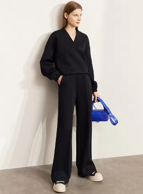 Minimalistische Mode: Elegante Vrouwen 2-delige Set - Losse Sweatshirt & Rechte Pijpen Broek voor Herfst en Winter 2024