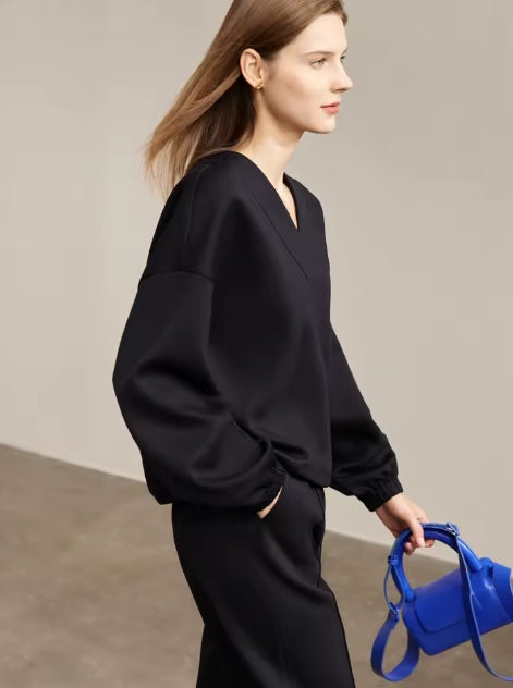 Minimalistische Mode: Elegante Vrouwen 2-delige Set - Losse Sweatshirt & Rechte Pijpen Broek voor Herfst en Winter 2024