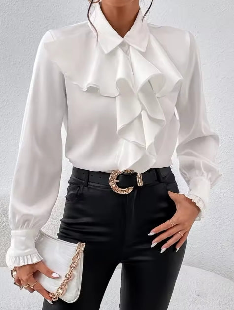 "Elegante blouse 'Gilli' voor Dames – Gelaagde Decoratie met Revers en Lange Mouwen"