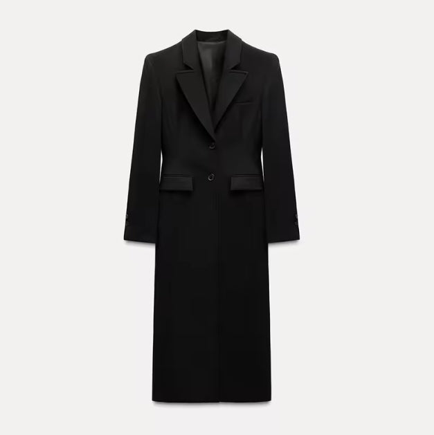 "Elegante V-Hals Winter Trenchcoat voor Dames – Slanke Taille en Middellange Zwarte Jas 2024"